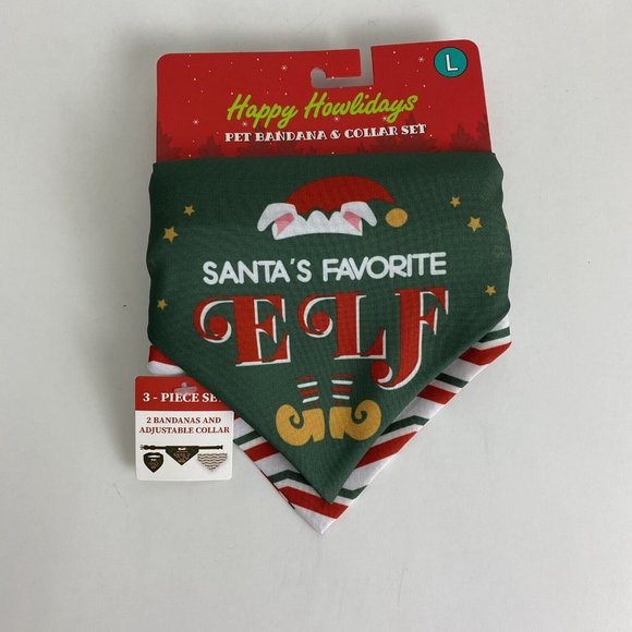 Christmas Dog Collars and Bandanas Set Xmas Costume Triangle Pet Scarf Large NEW - Picture 5 of 6